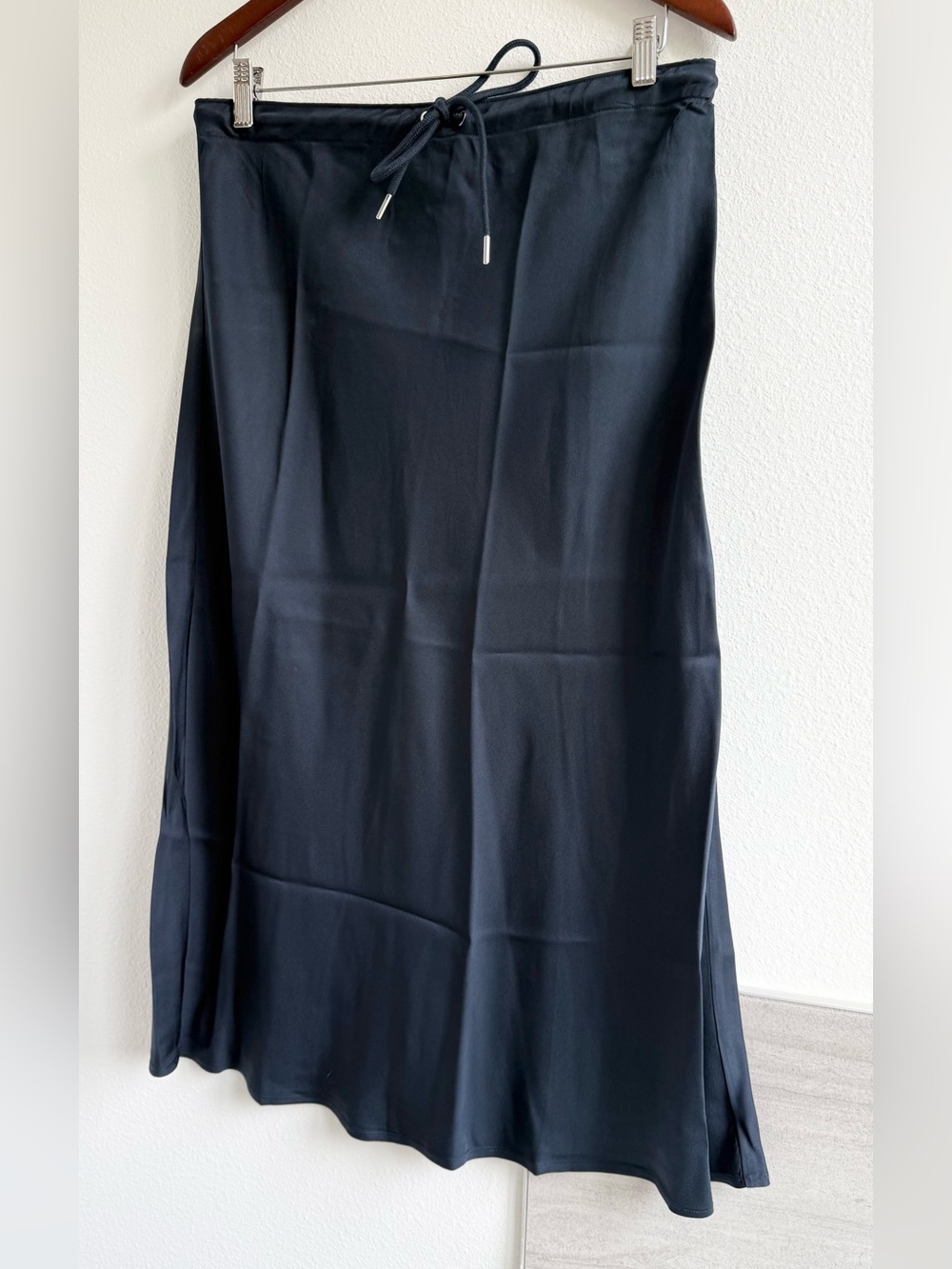 MADEWELL Drawstring Satin Midi Slip Skirt in Navy Size 12 🔥NWT🔥